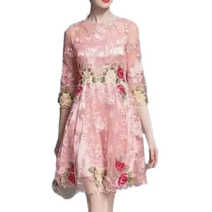 Dance VICKY & LUCAS 3/4 Sleeve Embroidered Skater Dress pink SZ L